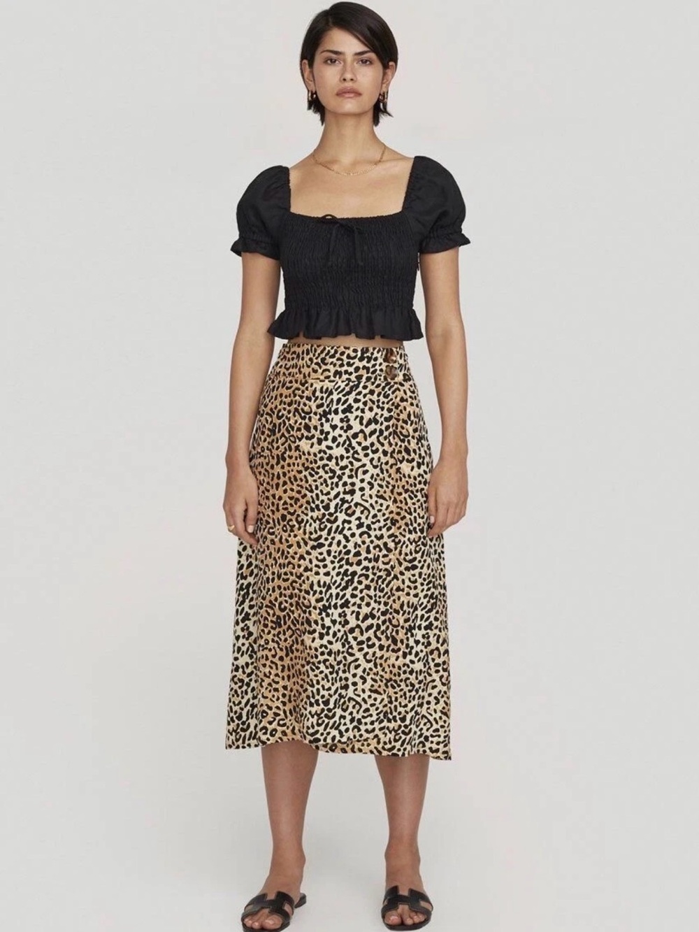 Faithful the Brand Leopard cheetah print euro vacation modest midi skirt L